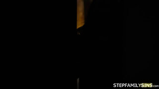 Petite stepsis sharing bed and having sex with stepbro