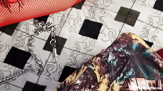 Stepsister in red lingerie gets pounded hard