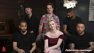 Bound blonde anal gang banged by huge cocks