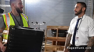 Gay flight attendant suck and anal fuck in baggage room