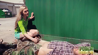 Public Handjobs Raquel Roper and Jessie Young Homeless Handjob