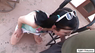 Shemale babysitter Aly Sinclair anal fucked in the backyard