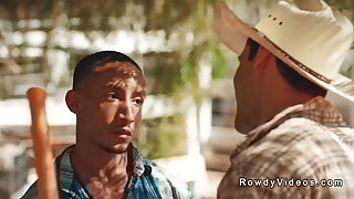 Gay cowboy anal fucks muscle black man at the conversion camp